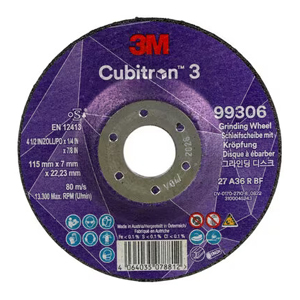 3M Cubitron 3 Depressed Center Grinding Wheel T27 115mm x 7mm x 22.23mm Pack of 10