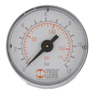 Metal Work Pressure Gauge 40mm, 12BAR, 1/8